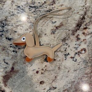 Tan and Brown Dachshund Leather Keychain